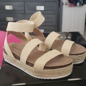 Torrid Raffia Stretch Platform Sandals